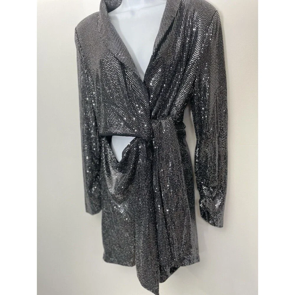 NEW SILVER SHINY JUMPSUIT PLAYSUIT Size 1X B13 - Picture 3 of 9